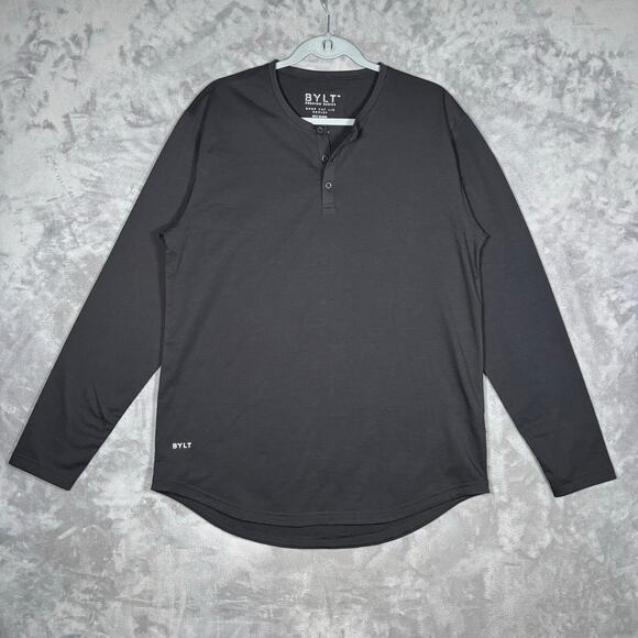 BYLT Premium Basics Long Sleeve Drop-Cut Henley – Black, Size L - Picture 1 of 6